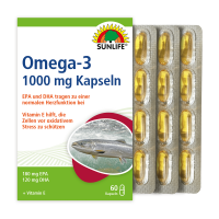 SUNLIFE® Omega 3 Kapseln 1000 mg 60 Stk Fischöl Herzgesundheit Nahrungsergänzung Gehirnfunktion Gesundheitsförderung + 180 mg EPA & 120 mg DHA