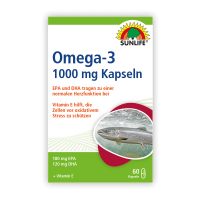 SUNLIFE® Omega 3 Kapseln 1000 mg 60 Stk Fischöl Herzgesundheit Nahrungsergänzung Gehirnfunktion Gesundheitsförderung + 180 mg EPA & 120 mg DHA