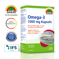 SUNLIFE® Omega 3 Kapseln 1000 mg 60 Stk Fischöl Herzgesundheit Nahrungsergänzung Gehirnfunktion Gesundheitsförderung + 180 mg EPA & 120 mg DHA