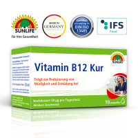 SUNLIFE® Vitamin B12 Kur 10x7ml Ampullen hochdosiert Energie & Nervensystem Unterstützung + vegane Nährstoffe & Vitalboost