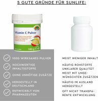 SUNLIFE® Vitamin C Pulver Zitronengeschmack 100g Immunsystem Abwehrkräfte Pulver Zellschutz Gesundheit + L-Ascorbinsäure