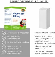 SUNLIFE® Magnesium 300 Tabletten Müdigkeit Muskeln Knochen Energie Mineral Entspannung 150 Stk + Vitamin C E & Melisse