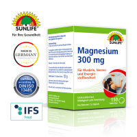 SUNLIFE® Magnesium 300 Tabletten Müdigkeit Muskeln Knochen Energie Mineral Entspannung 150 Stk + Vitamin C E & Melisse