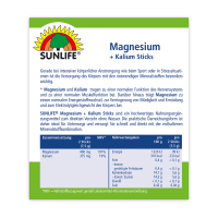 SUNLIFE® Magnesium 400 mg + Kalium Sticks 20 Stk Kirsche Elektrolyt-Gleichgewicht + 375 mg Kalium Muskeln Sport Knochenunterstützung