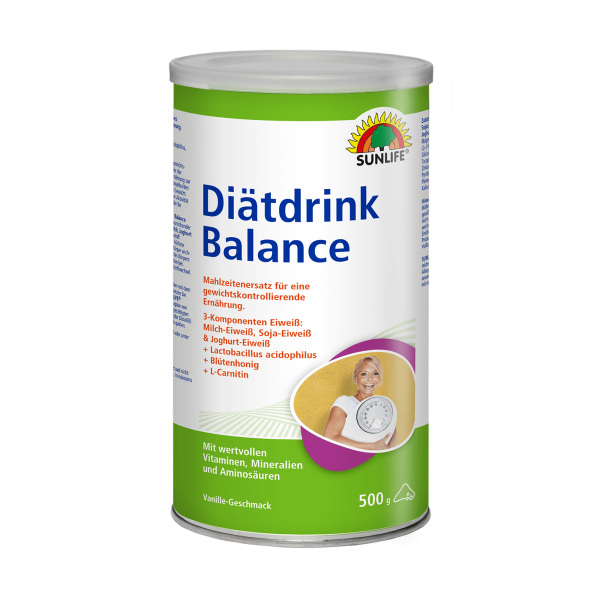 SUNLIFE® Diätdrink Balance 500g Pulver Kalorienarmer Eiweiß-Mahlzeitersatz Aminosäuren + 3 Eiweiß-Quellen Vitamine & Mineralien