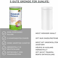 SUNLIFE® Diätdrink Balance 500g Pulver Kalorienarmer Eiweiß-Mahlzeitersatz Aminosäuren + 3 Eiweiß-Quellen Vitamine & Mineralien