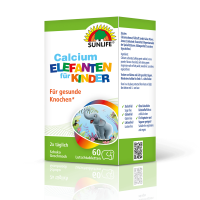 SUNLIFE® Calcium Elefanten Kinder 60 Lutschtabletten Knochen Kalzium Gesundheit Entwicklung Zähne Zahngesundheit Wachstum Kinder