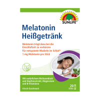 SUNLIFE® Melatonin Heißgetränk Kirschgeschmack zum Einschlafen Schlafhilfe Schlafmittel 1 mg + Melissen Extrakt Hopfen Extrakt