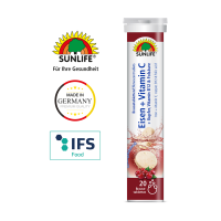 SUNLIFE® Eisen + Vitamin C Brausetabletten Kirschgeschmack Vitalität Energie & Immunsystem + Kupfer B12 Folsäure