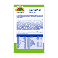 SUNLIFE® Biotin Plus 60 Tabletten hochdosiert für Haut Haare Nägel + Selen Zink Vitamin A B2 B12 C D3 E Mangan Kupfer Komplex