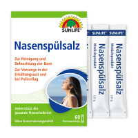 SUNLIFE® Nasenspülsalz 60 Stk zur Nasenreinigung bei Schnupfen Erkältung/Pollen + Befeuchtung mit hochwertiges Natriumchlorid