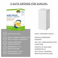 SUNLIFE® Heiße Zitrone 20 Sticks Immunsystem Natürlich Gesundheit Erkältungszeit Wärme Husten Vitamine Aufwärmen + Vitamin C & Zink aus Acerola