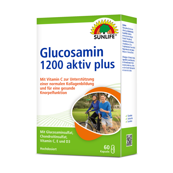 SUNLIFE® Glucosamin 1200 aktiv plus Kapseln 60 Stk Knorpel Knochen Regeneration Gesundheit Gelenke + Vitamin C & Vitalität